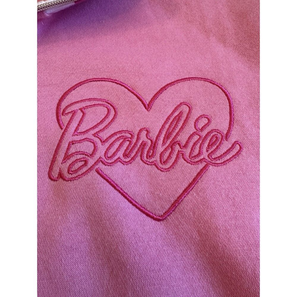 NEW Barbie Pink Stripe Pullover Sweatshirt 1/4 Zip Women's Medium Embroidered - Picture 2 of 9
